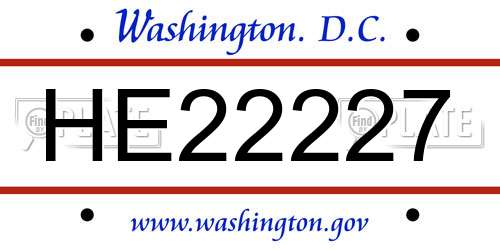 HE22227 District Of Columbia License Plate