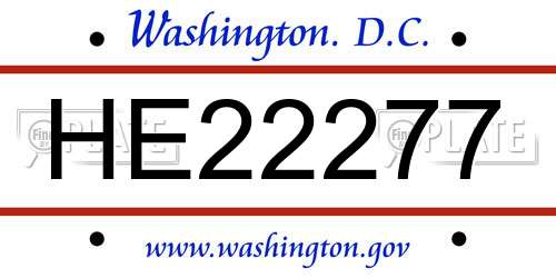 HE22277 District Of Columbia License Plate