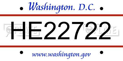 HE22722 District Of Columbia License Plate