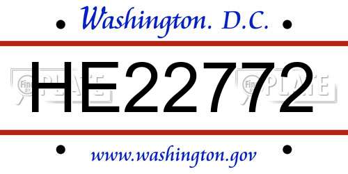 HE22772 District Of Columbia License Plate