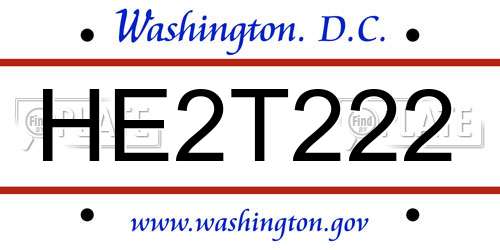 HE2T222 District Of Columbia License Plate