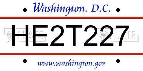 HE2T227 District Of Columbia License Plate