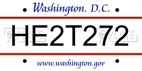 HE2T272 District Of Columbia License Plate