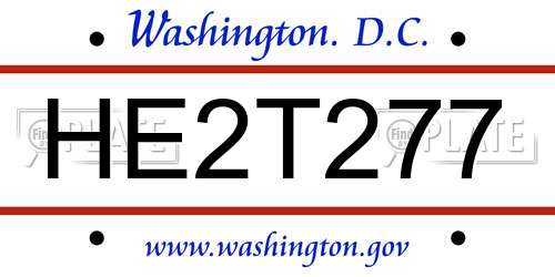 HE2T277 District Of Columbia License Plate