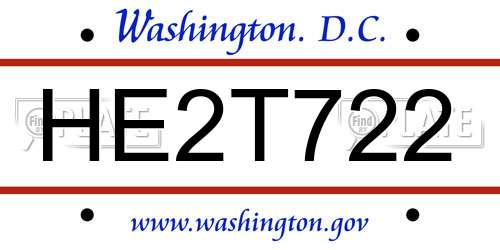 HE2T722 District Of Columbia License Plate