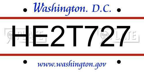 HE2T727 District Of Columbia License Plate