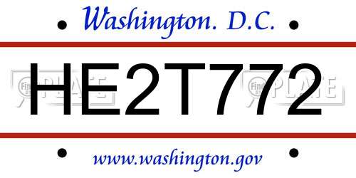 HE2T772 District Of Columbia License Plate