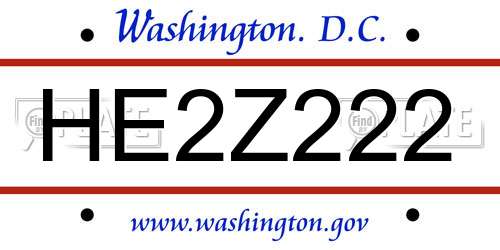 HE2Z222 District Of Columbia License Plate