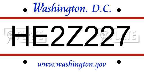 HE2Z227 District Of Columbia License Plate