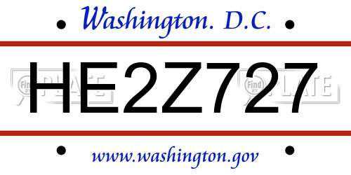 HE2Z727 District Of Columbia License Plate