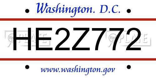 HE2Z772 District Of Columbia License Plate
