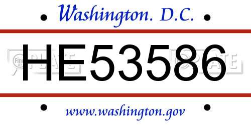 HE53586 District Of Columbia License Plate
