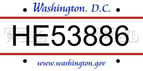 HE53886 District Of Columbia License Plate