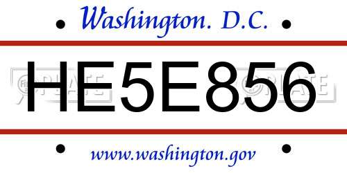 HE5E856 District Of Columbia License Plate