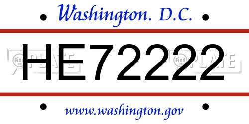 HE72222 District Of Columbia License Plate