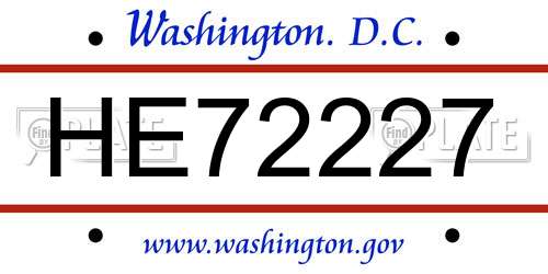 HE72227 District Of Columbia License Plate