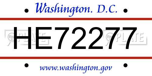 HE72277 District Of Columbia License Plate