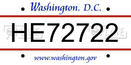 HE72722 District Of Columbia License Plate
