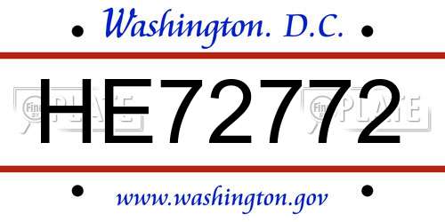 HE72772 District Of Columbia License Plate