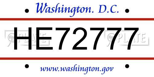 HE72777 District Of Columbia License Plate