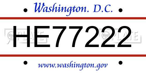 HE77222 District Of Columbia License Plate