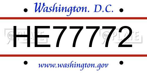 HE77772 District Of Columbia License Plate