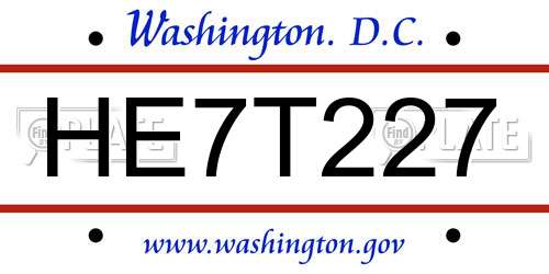HE7T227 District Of Columbia License Plate