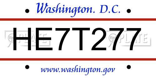 HE7T277 District Of Columbia License Plate