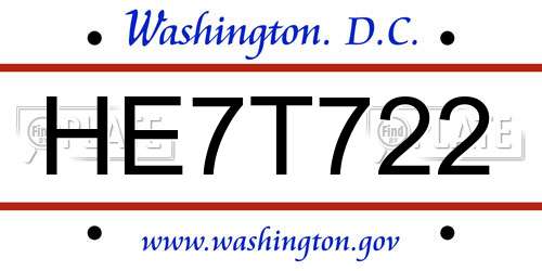 HE7T722 District Of Columbia License Plate