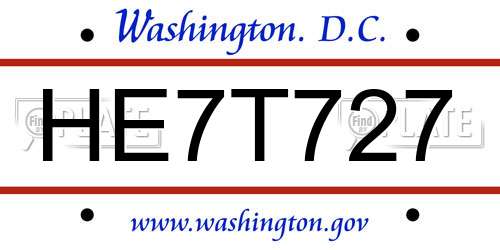 HE7T727 District Of Columbia License Plate