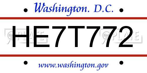 HE7T772 District Of Columbia License Plate