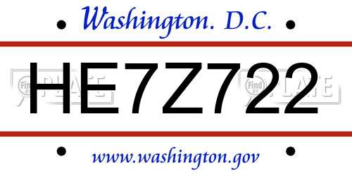 HE7Z722 District Of Columbia License Plate