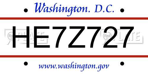 HE7Z727 District Of Columbia License Plate