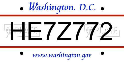 HE7Z772 District Of Columbia License Plate