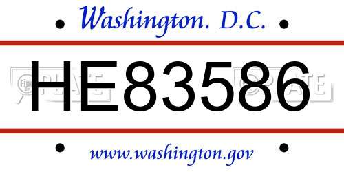 HE83586 District Of Columbia License Plate