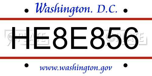 HE8E856 District Of Columbia License Plate
