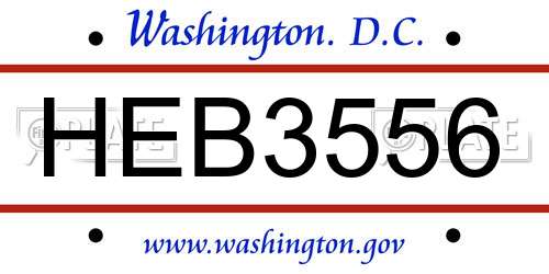 HEB3556 District Of Columbia License Plate