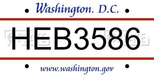 HEB3586 District Of Columbia License Plate