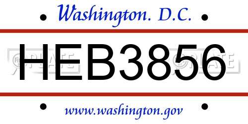 HEB3856 District Of Columbia License Plate