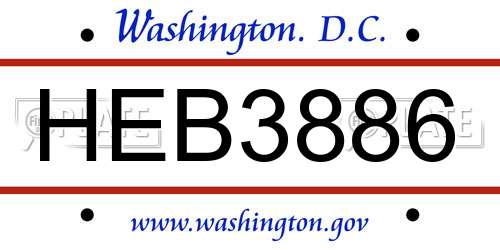 HEB3886 District Of Columbia License Plate