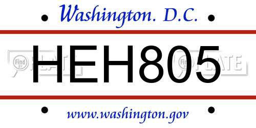 HEH805 District Of Columbia License Plate