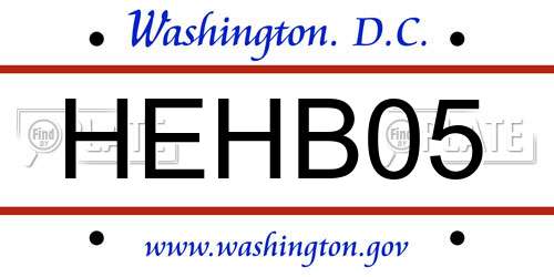 HEHB05 District Of Columbia License Plate
