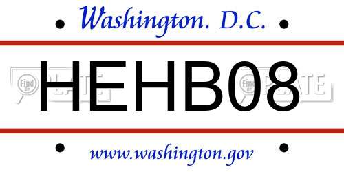 HEHB08 District Of Columbia License Plate