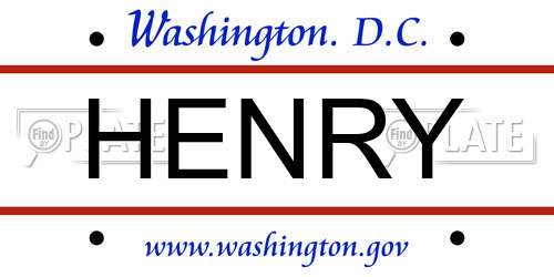 HENRY District Of Columbia License Plate