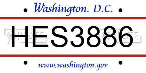 HES3886 District Of Columbia License Plate