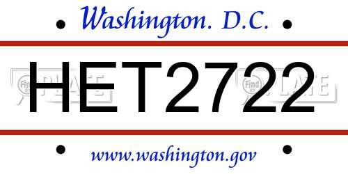 HET2722 District Of Columbia License Plate