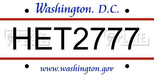 HET2777 District Of Columbia License Plate