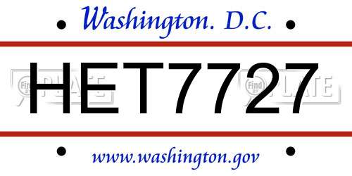 HET7727 District Of Columbia License Plate