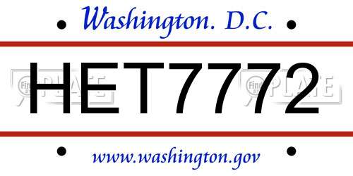 HET7772 District Of Columbia License Plate