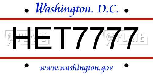 HET7777 District Of Columbia License Plate